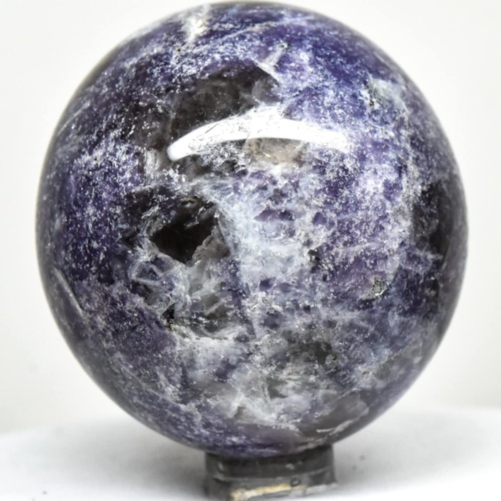 2.1" 220g Purple Lepidolite w/Inclusions Sphere Polished Natural Sparkling Lithium Mica Gemstone Crystal Mineral Ball - Madagascar + Stand