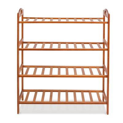 Bamboo Shoe Rack, 4-tier Shoe Shelf with Handle, Open Storage Shelf Organizer, Flower Stand for Entryway, Bathroom, Kitchen, Balcony and Garage, Natural