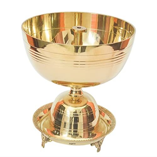 Tangerine Akhand Jyoti Diya with Stand || Brass Traditional Oil Lamp for Pooja at Tamples , Home, Office & Hotel- Dia-4 inch