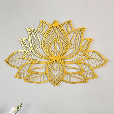 Colorfull Worlds Mandala Metal Wall Decor, Lotus Flower Meditation Room Decor, Minimalist Zen Garden Bohemian Gift for New Year (36" x 23" | 91 x 59 cm, Gold)