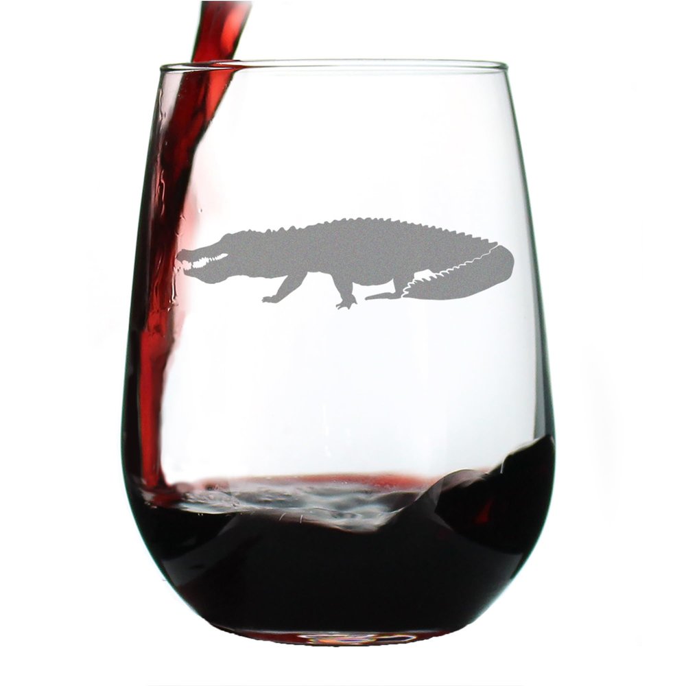 Alligator Stemless Wine Glass - Unique Exotic Animal Gifts for Alligator Lovers - Large 17 Oz Glass
