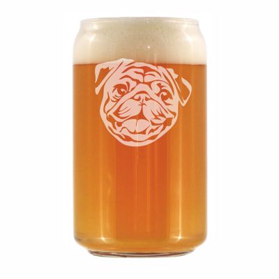 Bevvee Happy Pug Beer Can Pint Glass - Fun Dog Themed Decor and Gifts for Moms & Dads of Pugs - 16 oz Glasses