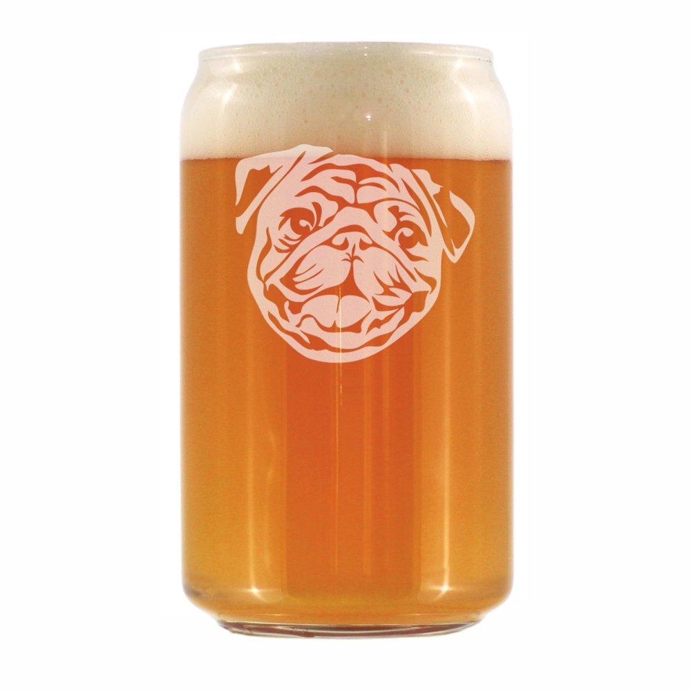 Bevvee Happy Pug Beer Can Pint Glass - Fun Dog Themed Decor and Gifts for Moms & Dads of Pugs - 16 oz Glasses