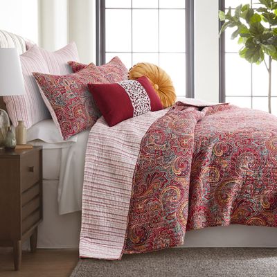 Levtex Home - Kimpton Quilt Set - Full/Queen Quilt and Two Standard Shams - All Over Paisleys in Burgundy,Red - Quilt (88x92in.) and Shams (20x26in.) - Reversible - Cotton/Cotton