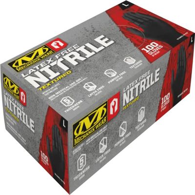 Mechanix Wear 5 Mil Nitrile Disposable Gloves with High Dexterity, Latex Free, Powder Free, Nitrile Rubber Gloves, Textured Grip, 100 pack, Cleaning and Mechanic Work Gloves (Black 5 Mil, X-Large)