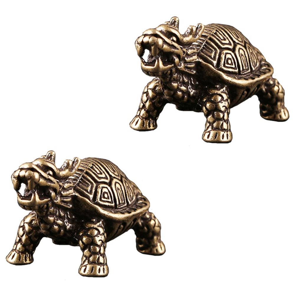 Wakauto 2pcs Antique Brass Dragon Turtle Ornaments Unique Decor for Home Office Creative Feng Shui Adornments for Prosperity and Luck