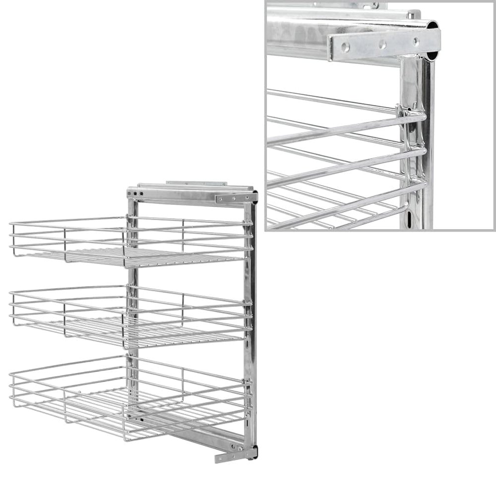3-Tier Pull-Out Wire Baskets with Sliding Runners, Kitchen Cabinet Rack Sliding Storage Baskets, Cupboard Organizer/Storage Racks 18.5" x 13.8" x 22"