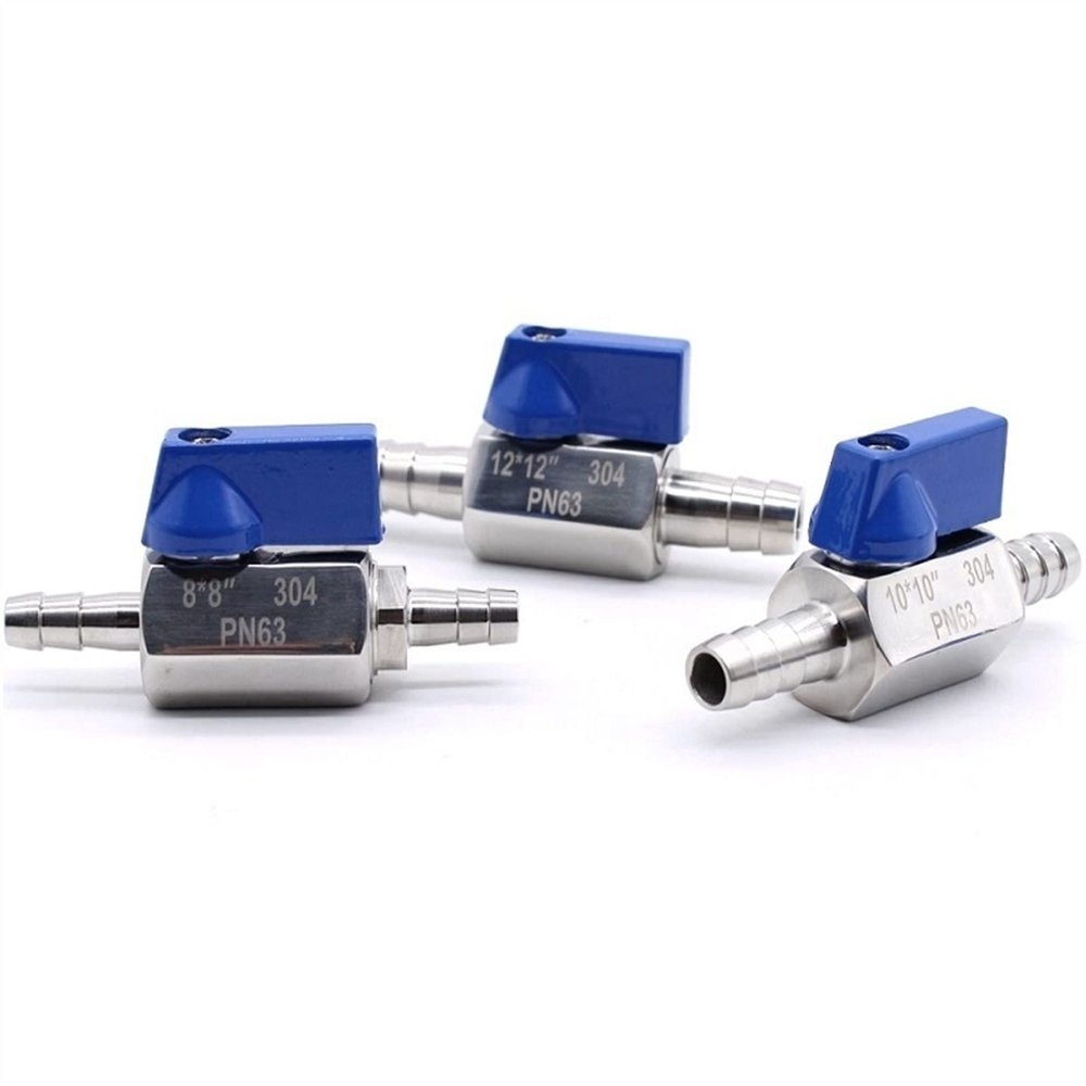 Home life 7mm 8mm 10mm 12mm Hose Mini Sanitary Ball Valve Homebrew Beer SUS 304 Stainless Steel With Blue Hanlde Home brew (Color : Stainless steel 8X8, Size : 5 pcs)