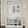 Itaar Hall Tree with Storage Bench, 3-in-1 Entryway Bench with Coat Rack, Adjustable Shoe Storage and Hanging Hooks, Embossed White view 2