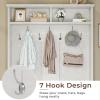 Itaar Hall Tree with Storage Bench, 3-in-1 Entryway Bench with Coat Rack, Adjustable Shoe Storage and Hanging Hooks, Embossed White view 3