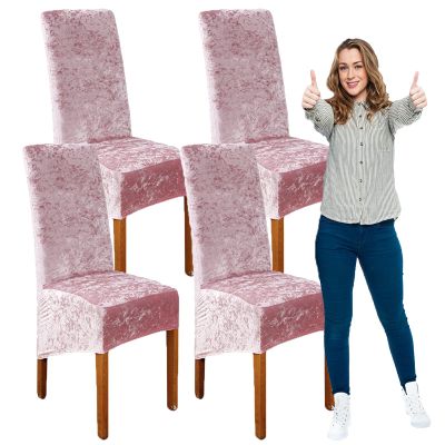 SRHMYJJ Crushed Velvet Dining Chair Covers, Stretch Chair Protective Slipcover, Elastic Chair Protector Seat Covers for Dining Room Wedding Banquet Party Decoration Home Decor (Pink 4)
