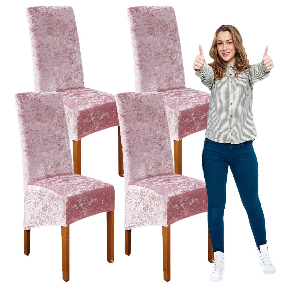 SRHMYJJ Crushed Velvet Dining Chair Covers, Stretch Chair Protective Slipcover, Elastic Chair Protector Seat Covers for Dining Room Wedding Banquet Party Decoration Home Decor (Pink 4)