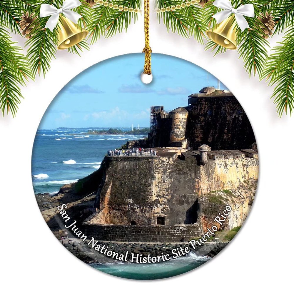 San Juan National Historic Site Puerto Rico Christmas Ornaments for Tree Ceramic Pendant Double Sided Ornament Decor Xmas Gifts Porcelain Travel Souvenirs