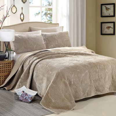 CCUNSZI Bedspread Quilt Set - Plush Reversible Quilting Coverlet 3 Piece, Luxury Embroidered Quilted Comforter Bedspreads Warm and Comfortable Bedding Set,Beige,King