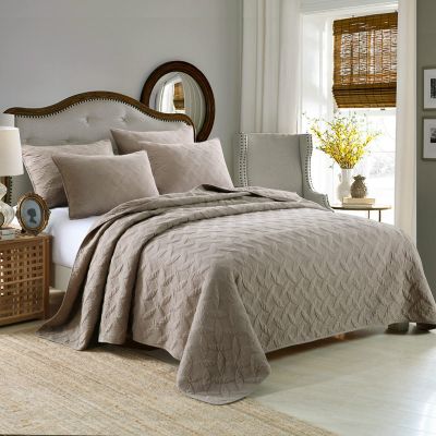 CCUNSZI Bedspread Quilt Set Queen-3 Piece Luxury Lightweight Embroidered Quilted Comforter 100% Cotton Reversible Coverle Set with Pillow Shams All Season Quilts,Brown,Queen