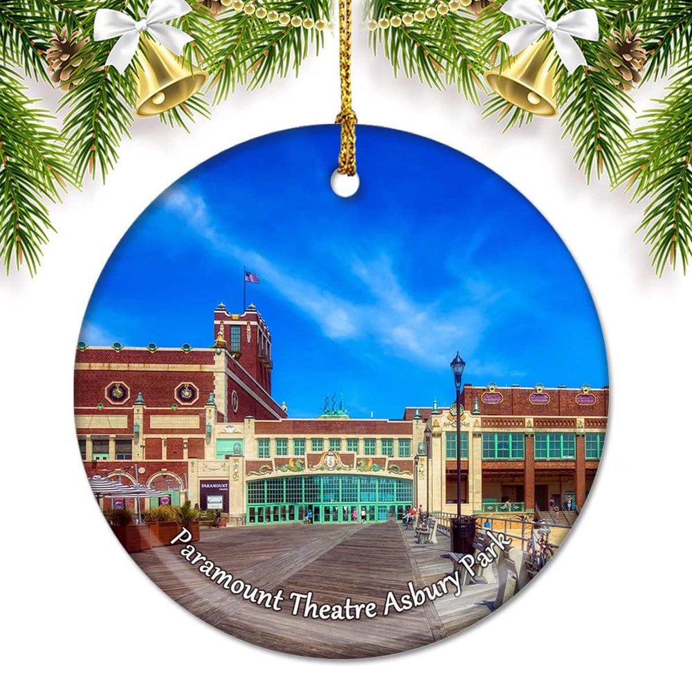 America USA Paramount Theatre Asbury Park Christmas Ornaments for Tree Ceramic Pendant Double Sided Ornament Decor Xmas Gifts Porcelain Travel Souvenirs
