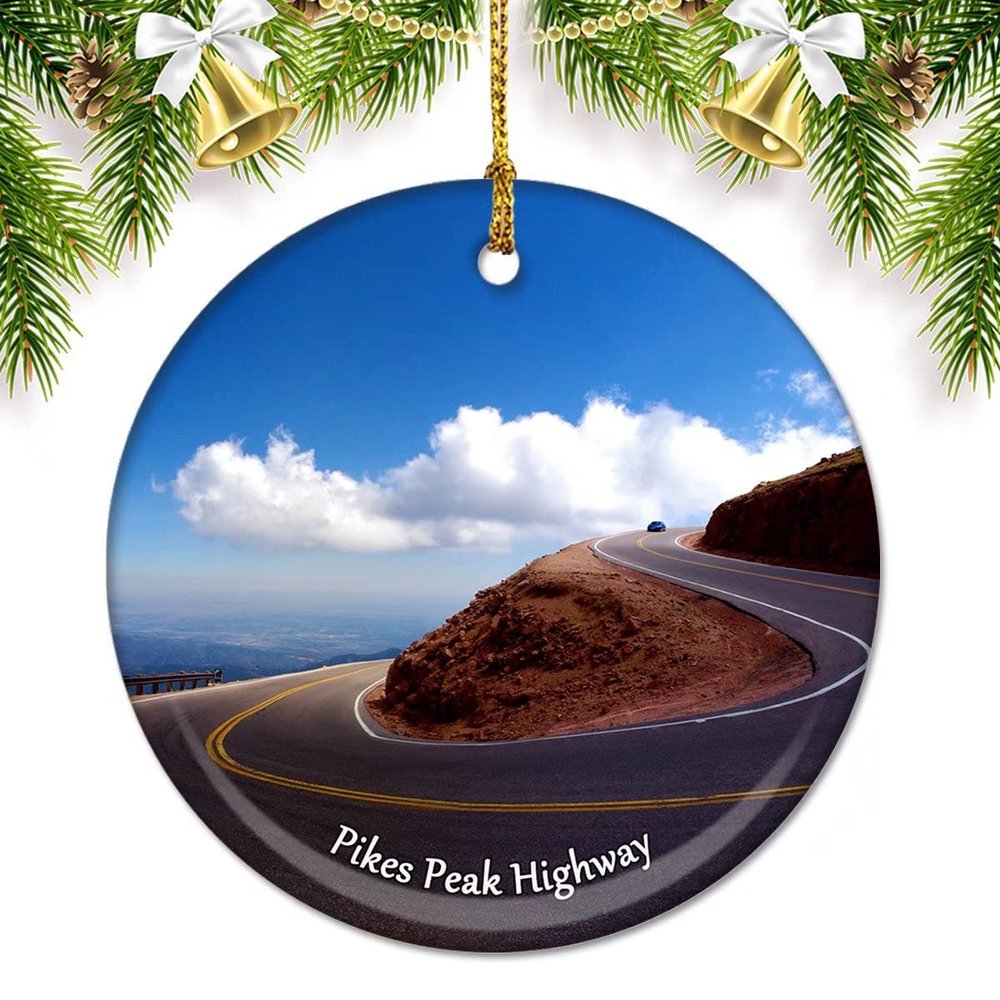 America USA Pikes Peak Highway Christmas Ornaments for Tree Ceramic Pendant Double Sided Ornament Decor Xmas Gifts Porcelain Travel Souvenirs