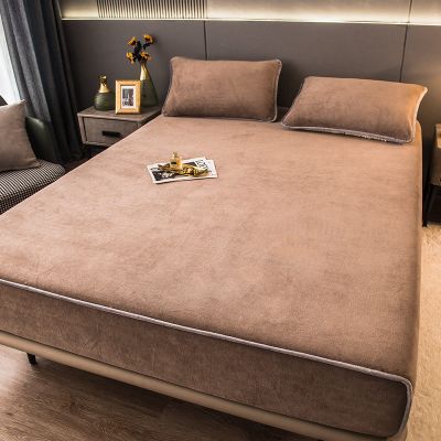 CFYCYHDZHT Bedding Best for Hotel Home,Queen Winter Warm Coral Velvet Deep Pocket Mattress Cover, Bedroom Hotel Holiday Home Solid Color Thick Non-Slip Bed Sheet,Khaki,150200cm