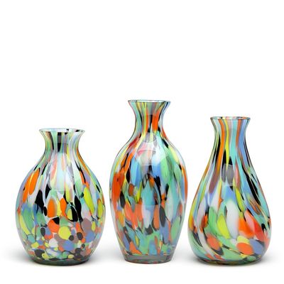 Ca D Oro Set of 3 Small Colored Glass Vases Confetti Effect Hand Blown Murano-Style Art Glass for Flower, Room Decoration and Centerpiece - Models N 65/66/67