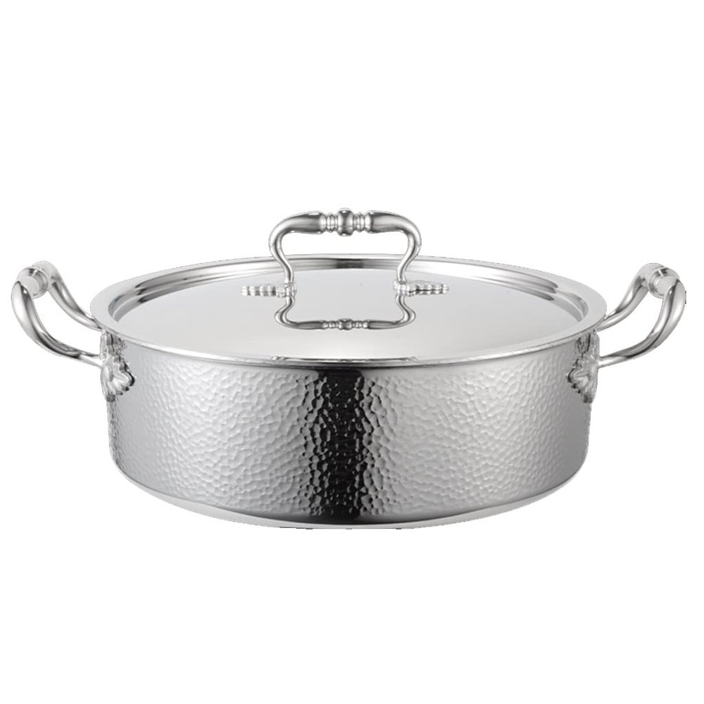 Fondue Pots Mandarin Duck Hot Pot Household Manual Hammered Pot Three-layer Steel Commercial Soup Pot Stainless Steel Hot Pot (Color : Silver, Size : 32cm)