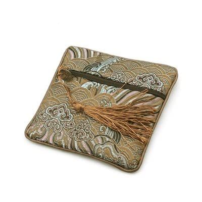 Only My Live Home 10pcs Square Seawater Silk Brocade Jewelry Pouch Zipper Wedding Favor Bags Tassel Chinese Storage Pouch Party Gift Packaging Bags (brown)