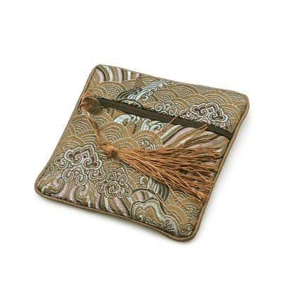 Only My Live Home 10pcs Square Seawater Silk Brocade Jewelry Pouch Zipper Wedding Favor Bags Tassel Chinese Storage Pouch Party Gift Packaging Bags (brown)