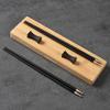 2 Pairs Nature Ebony Wood Chopsticks Reusable-Custom Engraving Names Logos - Round handle Chinese Style - Christmas hat Santa hat Brass Head Christmas Gift Luxury Chopsticks Set With Holder and Box view 2