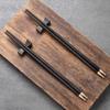 2 Pairs Nature Ebony Wood Chopsticks Reusable-Custom Engraving Names Logos - Round handle Chinese Style - Christmas hat Santa hat Brass Head Christmas Gift Luxury Chopsticks Set With Holder and Box view 3