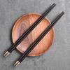 2 Pairs Nature Ebony Wood Chopsticks Reusable-Custom Engraving Names Logos - Round handle Chinese Style - Christmas hat Santa hat Brass Head Christmas Gift Luxury Chopsticks Set With Holder and Box view 4