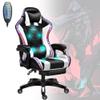 FZYUAN LED Lights Gaming Chair with Speakers, Ergonomic Video Office Chair with Massage, Computer Desk Chair with Headrest and Lumbar Support, College Dorm Essentials for Guys,White view 1