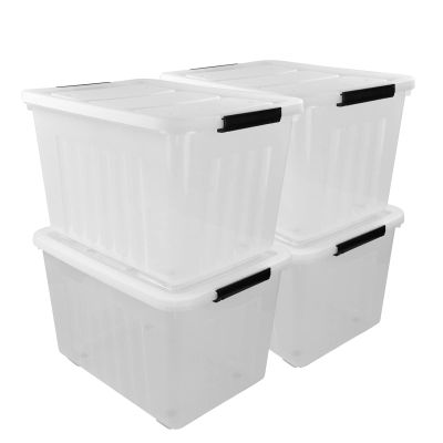 Easymanie Large Plastic Storage Box with Lid, 70 Quart, 4 Packs