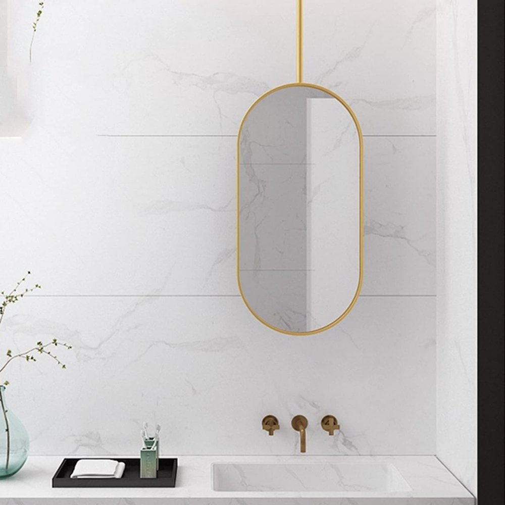 LHYZF Creative Oval Mirror for Ceiling Hanging, Boom Mirror with Gold Metal Frame and Floating Bathroom Mirror - for Home or Hotel (Size : 50cmx70cm)