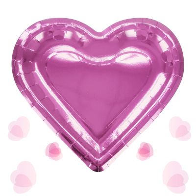 CIEOVO 32 Pieces Pink Heart Shaped Paper Plates Disposable Valentine Party Plates Dinnerware Plates for Valentine Wedding Birthday Party Supplies Decoration