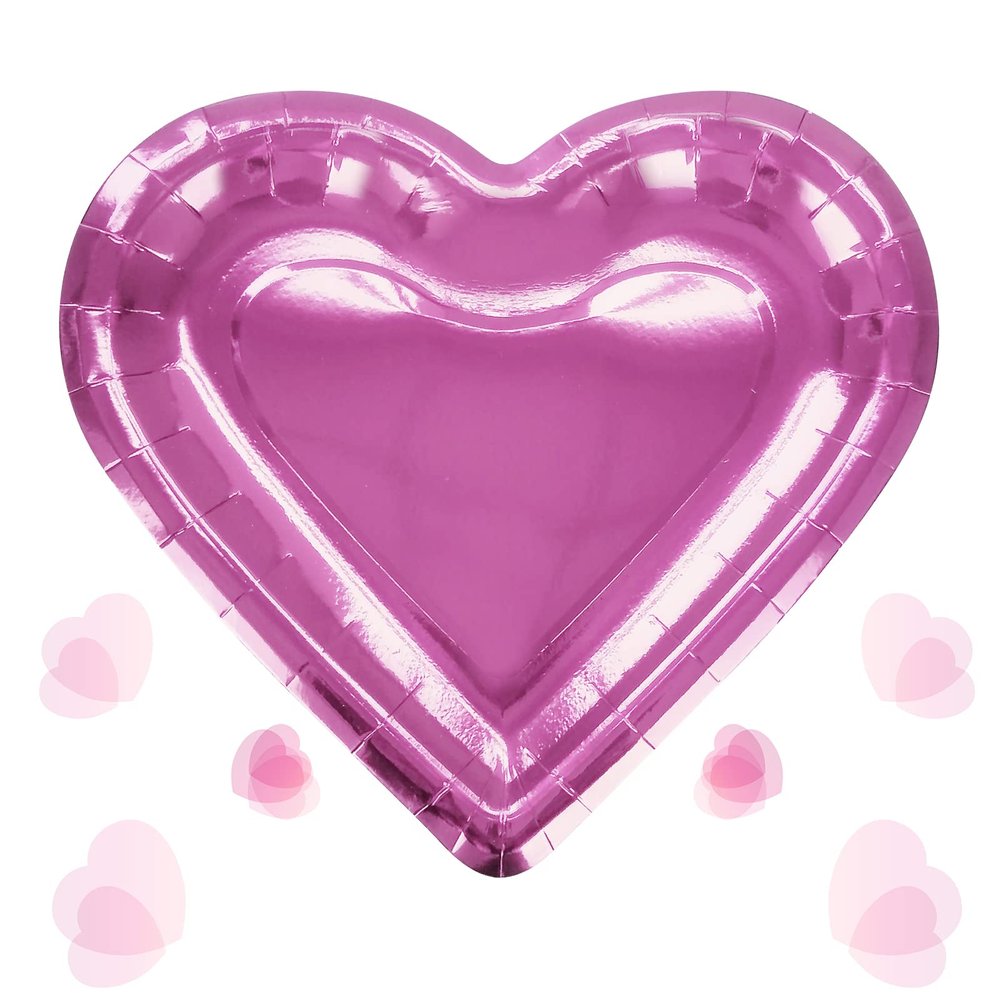 CIEOVO 32 Pieces Pink Heart Shaped Paper Plates Disposable Valentine Party Plates Dinnerware Plates for Valentine Wedding Birthday Party Supplies Decoration