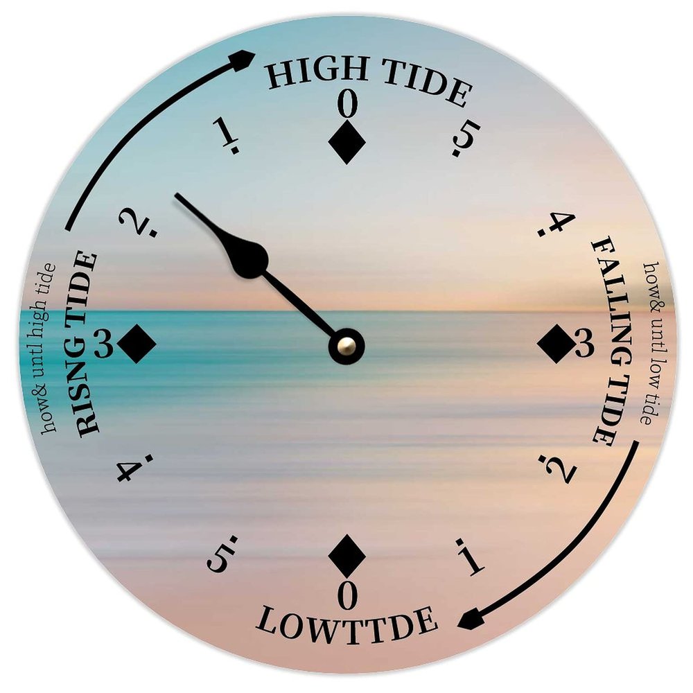 Alioyoit Wooden Tide Clock Quiet View East Coast Ocean Time Clock Wooden Tidal Clock High and Low Tide Wall Hanging Art Tide Movement Clock for Beach House Cottage Novelty Gift for Dad