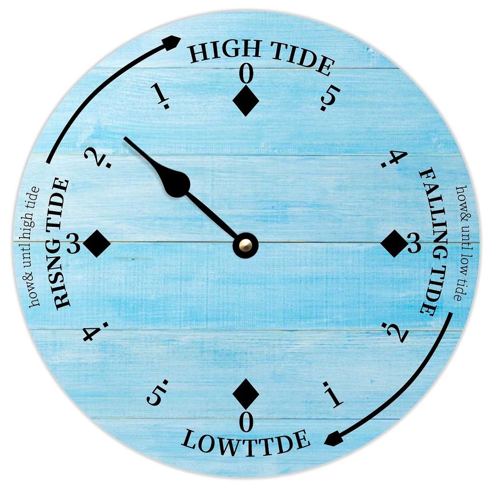 Alioyoit Wooden Tide Clock Blue Wood East Coast Ocean Time Clock Wooden Tidal Clock High and Low Tide Wall Hanging Art Tide Movement Clock for Beach House Cottage Novelty Gift for Dad
