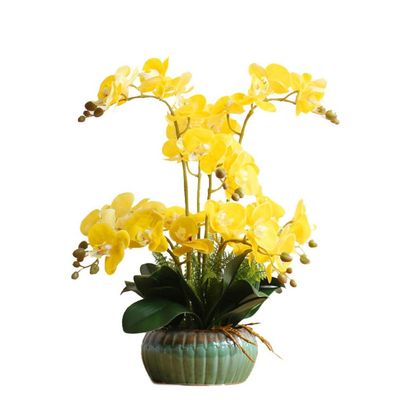 QQWW Artificial Phalaenopsis Orchid Plant Silk Faux Flower Floral Arrangements with Ceramics Pot for Home Office Party Table Decor (Color : Yellow)