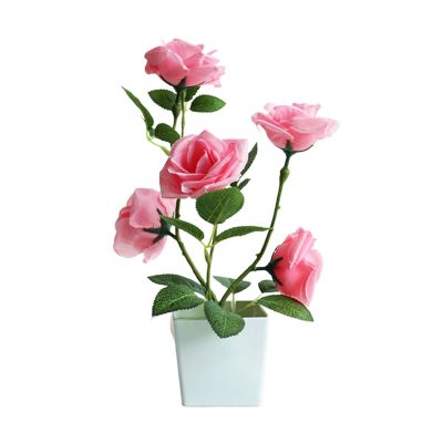 curfair Artificial Plant Artificial Flowers Exquisite Pot Rose Desktop Decor Faux Silk Flower Indoor Outdoor Imitation Flower Pot Fake Potted Plant Rose for Home Decor-Pink