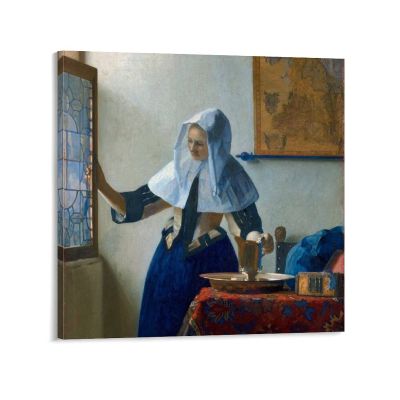 11 Masterpieces by Johannes Vermeer - Young Woman with A Water Pitcher Poster Decorative Painting Canvas Wall Art Living Room Posters Bedroom Painting 28x28inch(70x70cm)