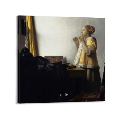 11 Masterpieces by Johannes Vermeer - Young Woman with A Pearl Necklace Edit This at Wikidata Canvas Art Poster and Wall Art Picture Print Modern Family Bedroom Decor Posters 28x28inch(70x70cm)