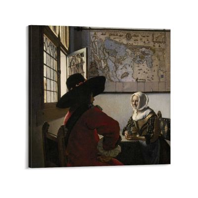 11 Masterpieces by Johannes Vermeer - Officer and Laughing Girl Canvas Art Poster and Wall Art Picture Print Modern Family Bedroom Decor Posters 28x28inch(70x70cm)