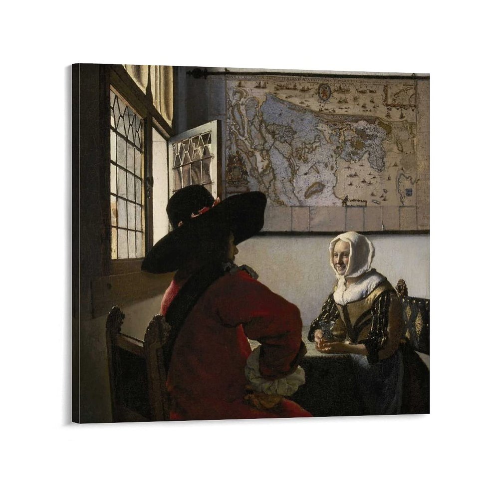 11 Masterpieces by Johannes Vermeer - Officer and Laughing Girl Canvas Art Poster and Wall Art Picture Print Modern Family Bedroom Decor Posters 28x28inch(70x70cm)