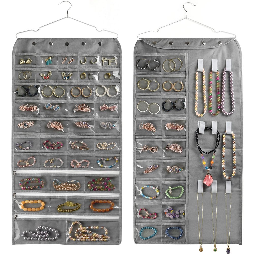 BB Brotrade Hanging Jewelry Organizer,Accessories Organizer,56 Pocket Organizer for Holding Jewelries (Grey-56 Pockets)