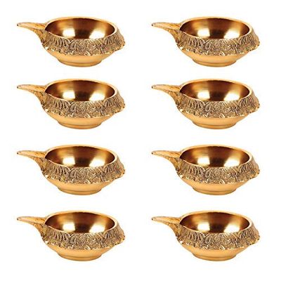 phareLamp Presents Brass Diwali Kuber Deepak Diya Oil Lamp for Puja Home Dcor(Set of 8) #A212