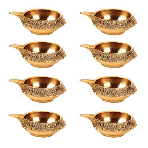 phareLamp Presents Brass Diwali Kuber Deepak Diya Oil Lamp for Puja Home Dcor(Set of 8) #A212