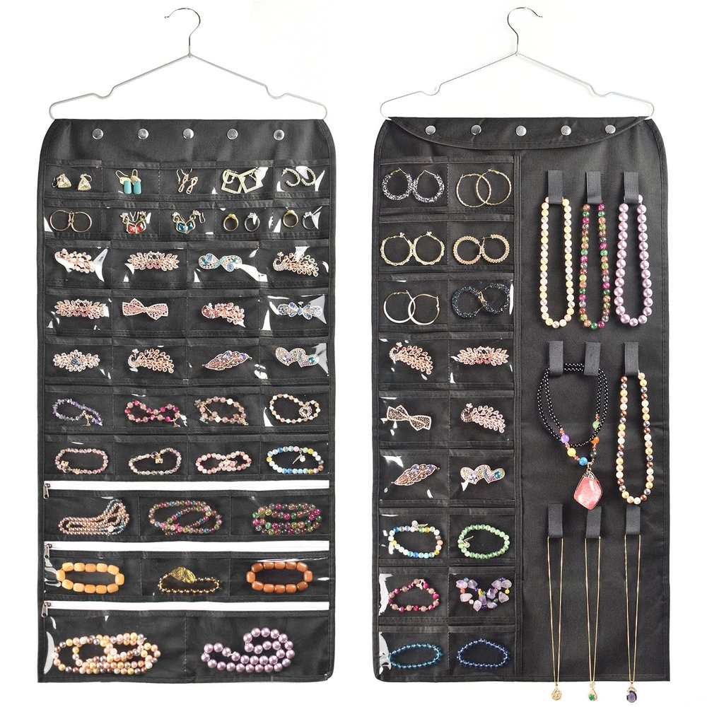 BB Brotrade Hanging Jewelry Organizer,Accessories Organizer,56 Pocket Organizer for Holding Jewelries (Black-56 Pockets)