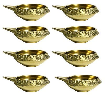 Aport Home phareLamp Presents 8 Pcs Golden Brass Kuber Diya Dia Oil Lamp for Puja Decoration Lightning #A017