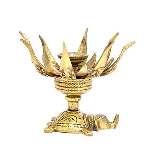 phareLamp Presents Lotus Engraved Ganesha Over Elephant Candle Brass Oil Lamp Diya | Home Decor | #A150