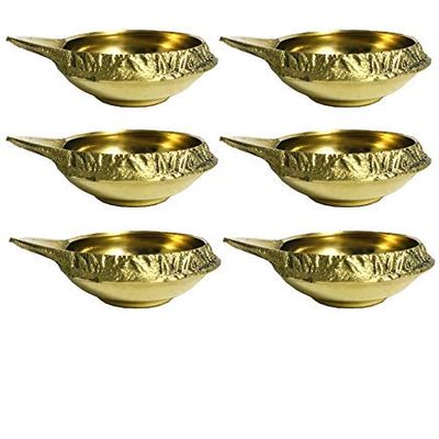 Aport Home phareLamp Presents 6 Pcs Golden Brass Kuber Diya Dia Oil Lamp for Puja Decoration Lightning #A045