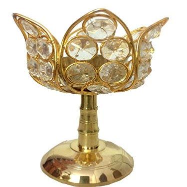 Aport Home phareLamp Presents Lotus Shape Brass Crystal Oil Lamp Diya (Large(17.5X12.5 X 12Cm)) #A052